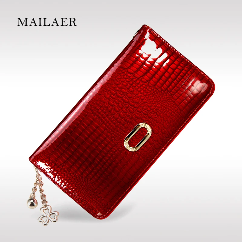 

MAILAER 2017 European And American Women Genuine Leather Wallet Crocodile Pattern Cowhide Female Purse Day Clutch Card Holder