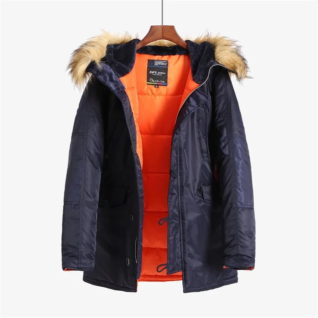 N-3B Hiver ALASKA Manteau Hommes Fourrure Capuche Slim Fit optique Parka Rembourré Veste Militaire pour Temps Froid 3