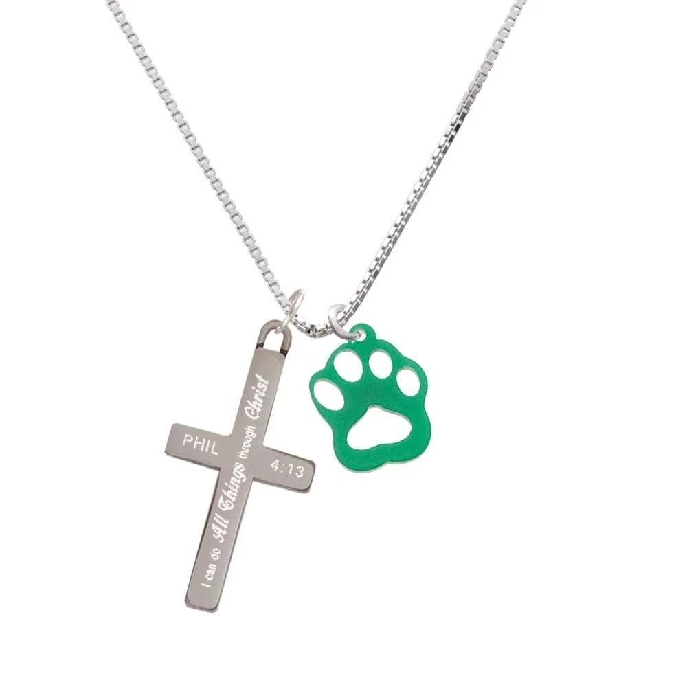Acrylic Small Paw Green - I Can Do All Things - Cross Necklace