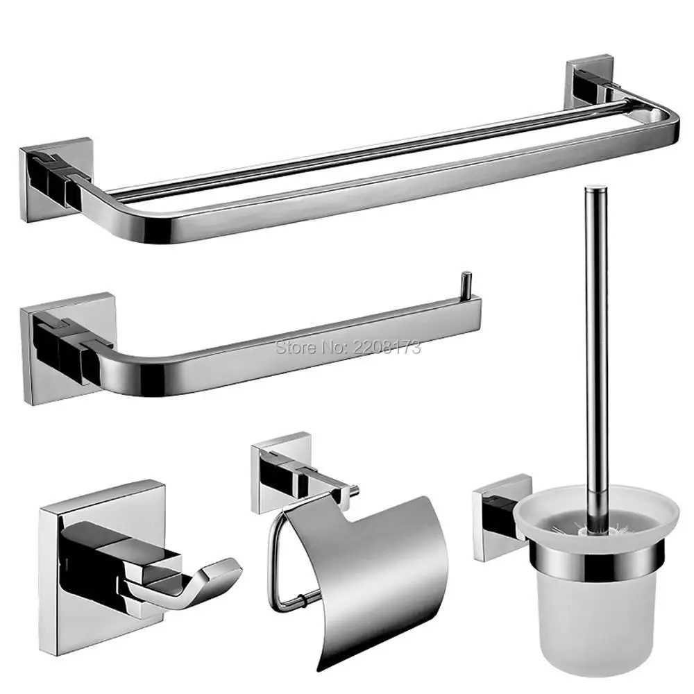 Аксессуары для ванной комнаты SUS304 из нержавеющей стали, набор из 5 предметов, аксессуары для ванной комнаты, полированная хромированная отделка
