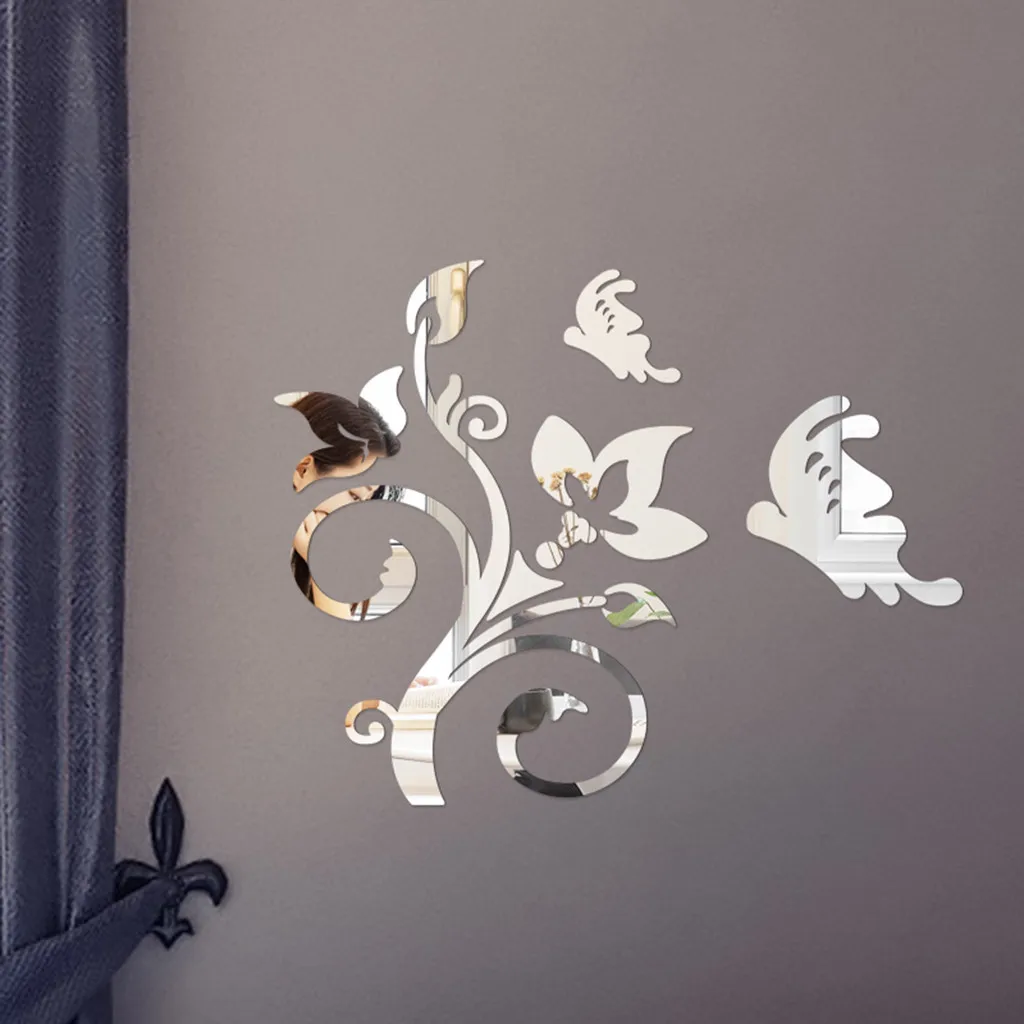 

Flower Art Silver Mirror Wall Sticker Acrylic Mirrored decorative Stickers Wall Decals DIY Mirror Flower Art Alphabet Decor