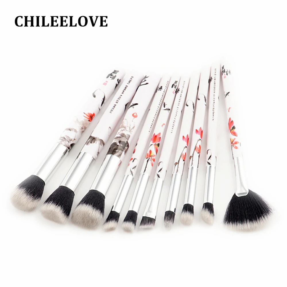 

CHILEELOVE 10 Pcs Ink Painting Chinese Style Makeup Brushes Kit Make Up Tool For Blusher Eye Shadow Foundation Powder Fan