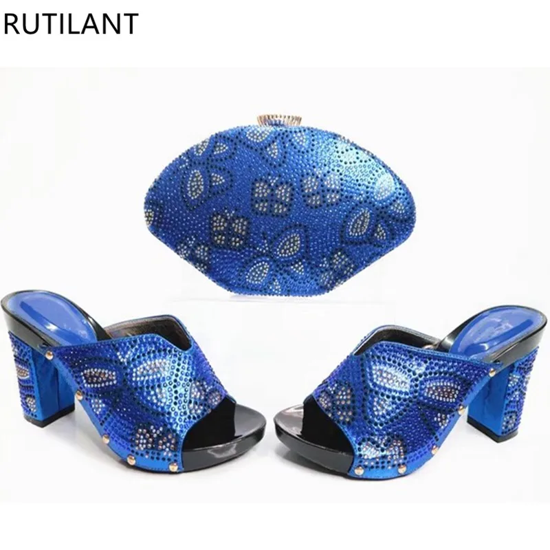 Blue Color Shoes and Bag Set African Sets 2017 Italian