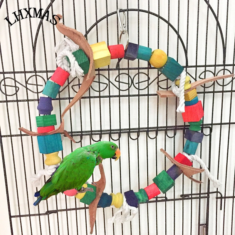 Huge Colorful Wood Bird Toy Parrot Chew Bites Swing Toy Parakeet