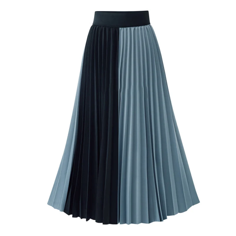 H Han queen контрастная шифоновая плиссированная юбка Женская высокая эластичная длинная юбка в пайетках модная повседневная юбка до середины икры трапециевидной формы