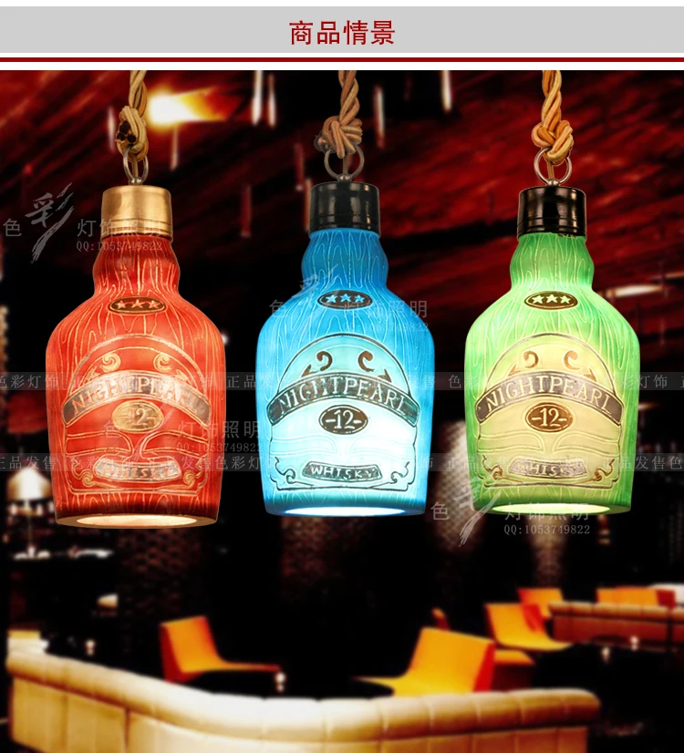 

Fashion vintage wine bottle Suspension Luminaire Pendant Lights Lamparas Personalized Bar Decoration lamp