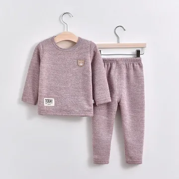

New Arrival Baby Girl Sleepwear Kids Pajamas for Boys Cashmere Solid Thick Autumn Winter Toddler Base Clothes Set Two-piece Suit