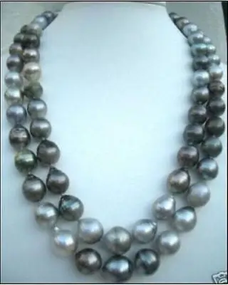 

HOT## Wholesale FREE SHIPPING >>>12-13mm natura Japanese seas black gray pearl necklace 33inch