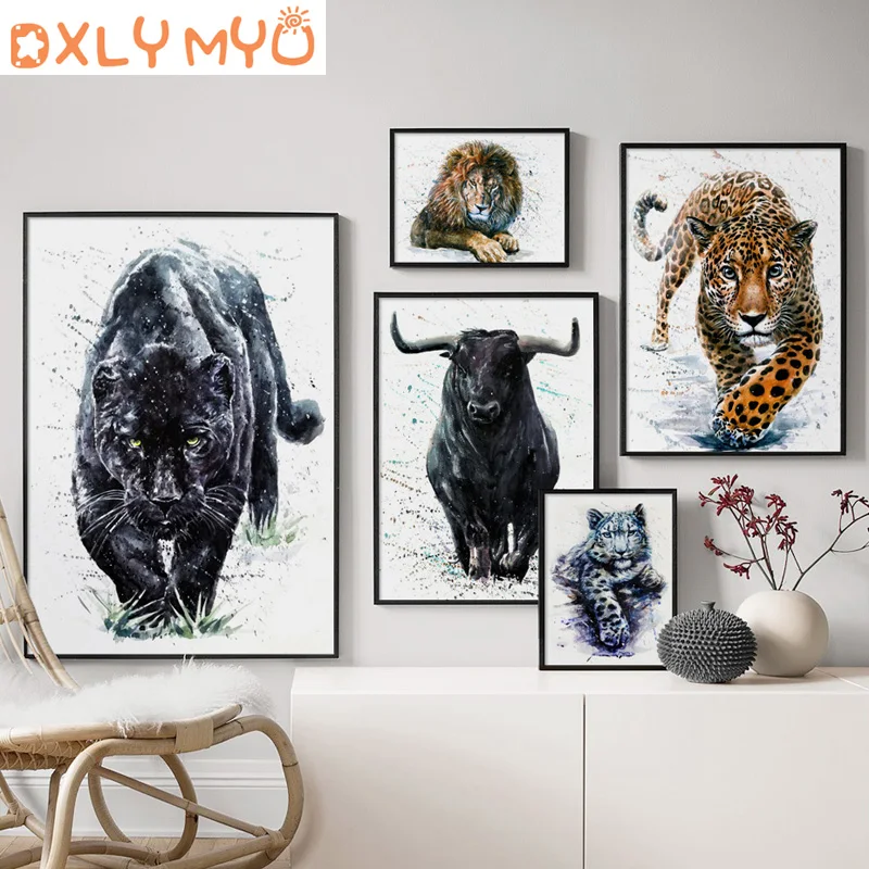 

5D Diy Diamond Painting Black Panther Lion Tiger Bison Watercolor Rhinestone Painting Full Embroidery Nordic Posters Wall Decor