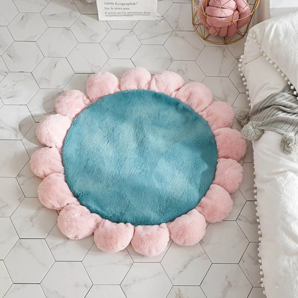 Мягкий Плюшевый коврик, коврик для девочки, круглый цветочный узор, ковер для спальни, противоскользящие декоративные коврики, домашний декор