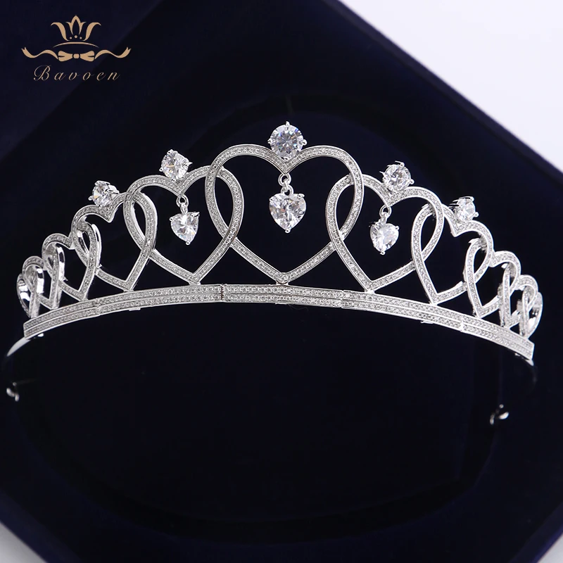 

Stunning Sweet-Heart Full Zircon Wedding Hairbands Gifts for Brides Plated Crystal Tiaras Crowns Gold Wedding Hair Accessories
