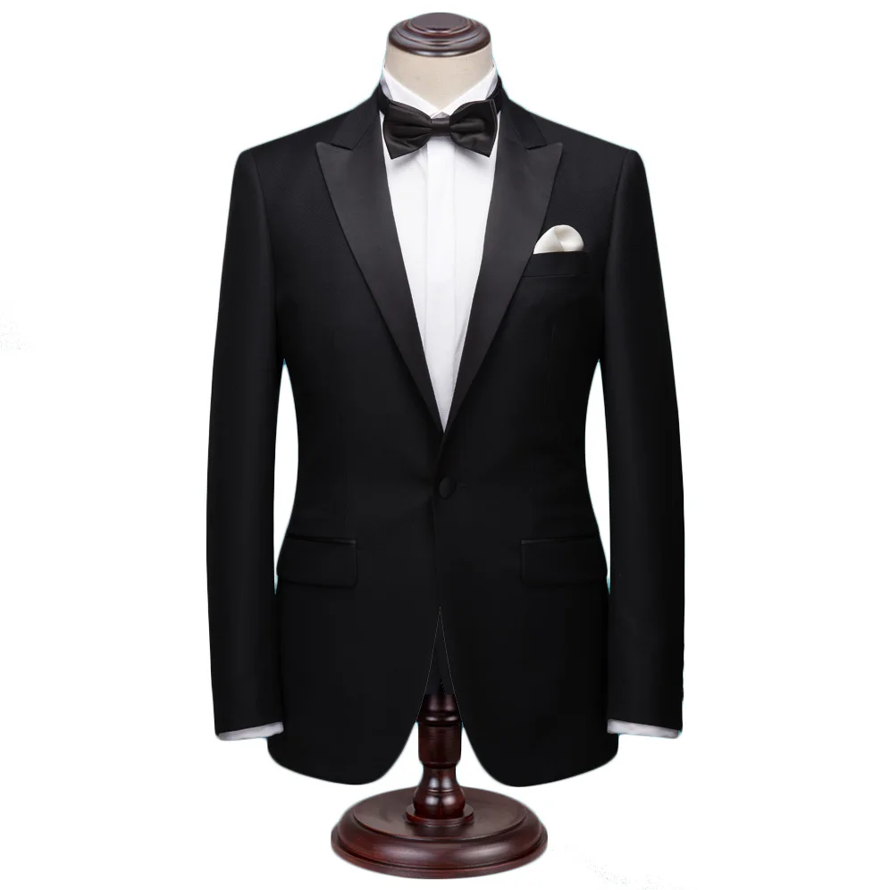 Custom Made Men Suit For Wedding Black Wool Stylish Tuxedos Suit Set