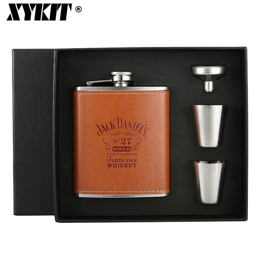 

XYKIT 7oz Luxury Stainless Steel Alcohol Hip Flasks Set Whiskey Bottle Leather Flagon Wine Gift Flask Set Mini Flask For Man