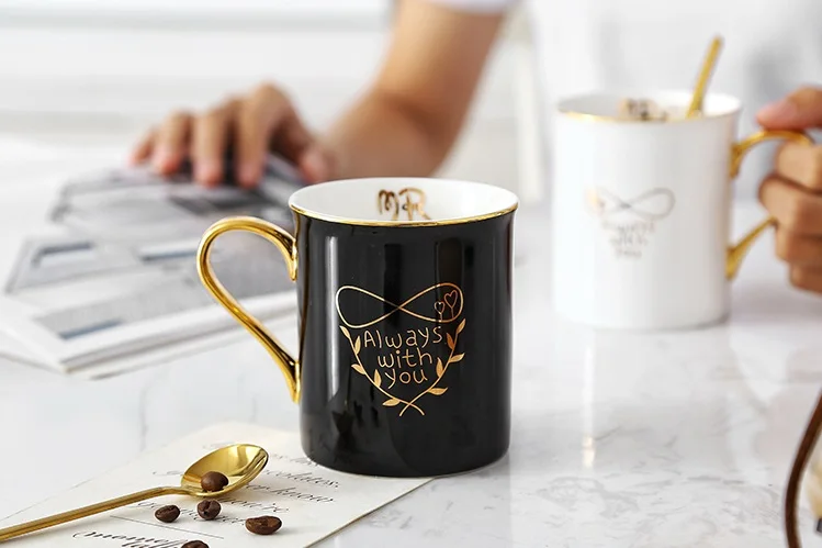 OUSSIRRO, золотая ручка, керамическая фарфоровая кофейная кружка, мистер и миссис, Подарочная коробка, чашка для чая, молока, креативный подарок на свадьбу, годовщину