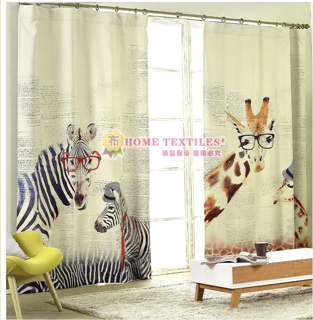 

2016 New Fashion The Nordic Style Green Blackout Curtains Children's Bedroom Cartoon Giraffe Zebra Curtains Customized