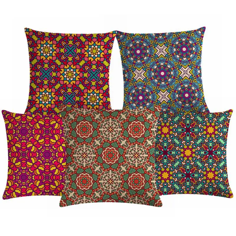 

Colorful Geometry Pillow Case Cotton Linen Bohemia Sofa Cushion Cover Indian Mandala Geometry Travel Polyester Pillow Covers
