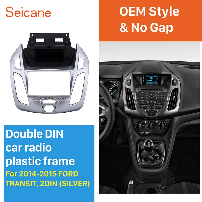 

Seicane Silver Double Din Car Radio Fascia for 2014 2015 Ford Transit Dash Mount Stereo Install Car Dashboard Covers