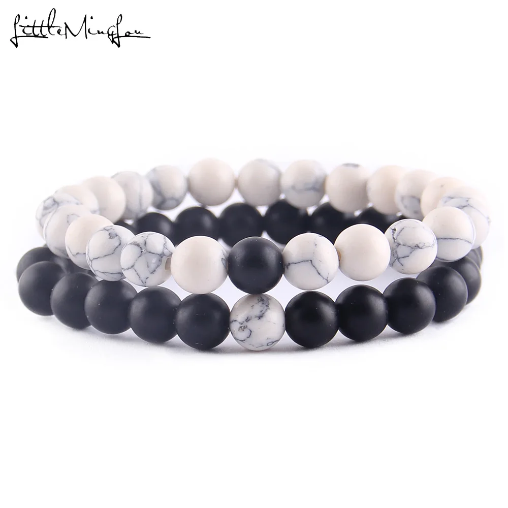 2Pcs/Set Matte Natural stone beads Couple Lovers best friend bracelet for women yoga Yin Yang Bracelets& Bangles men Jewelry