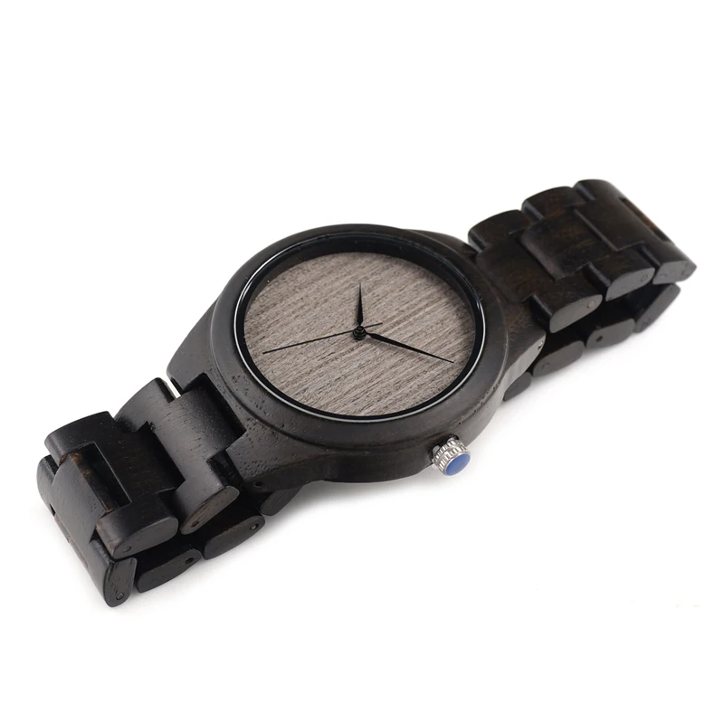 BOBO BIRD L-H06 Ebony Wooden Watches Men Handmade Simple Design Grey Dial without Scale Watches with Wooden Band as Gifts
