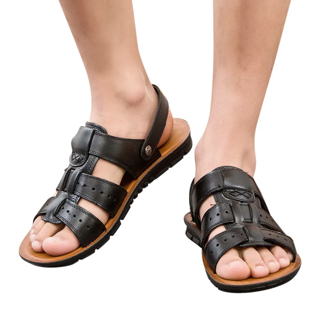 JAYCOSIN/Новые летние мужские сандалии дышащие кожаные мужские пляжные сандалии брендовая мужская повседневная обувь удобные повседневные сандалии без застежки