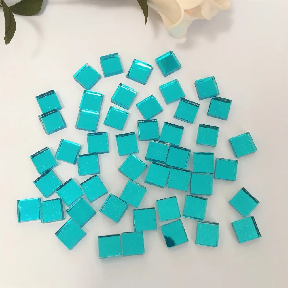 

3/8 inch Small Glass Square Craft Mirrors Bulk 100 Pieces Mosaic Tiles Blue