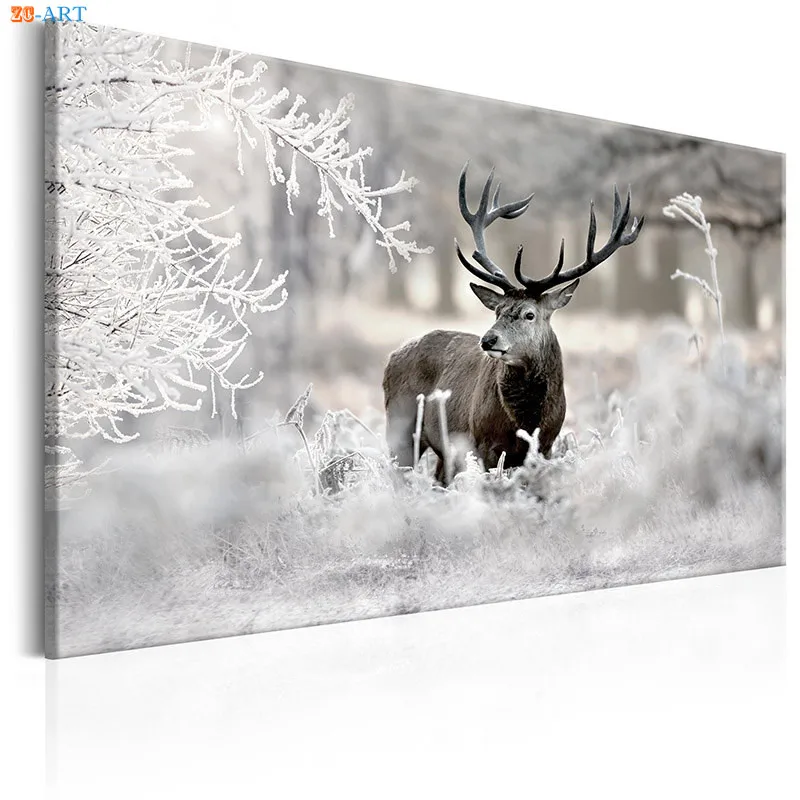 Скандинавский стиль, природный плакат, олень, художественный принт, лесной пейзаж, Картина на холсте, настенная живопись, домашний зимний Декор