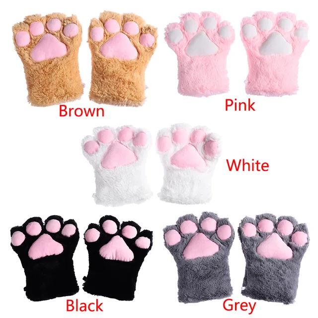 New 1 Pair Cute Plush Cat Kitten Paw Gloves Anime Cosplay Cat Claw