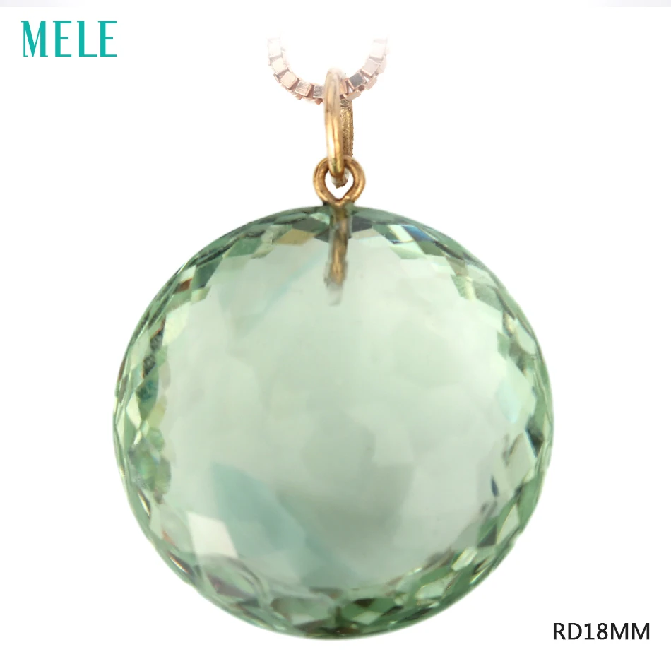 Natural Green Crystal Real 18K Yellow Gold Pendant for Women 18mm Round Cut Shape Special Cutting Process Fashion Fine jewelry