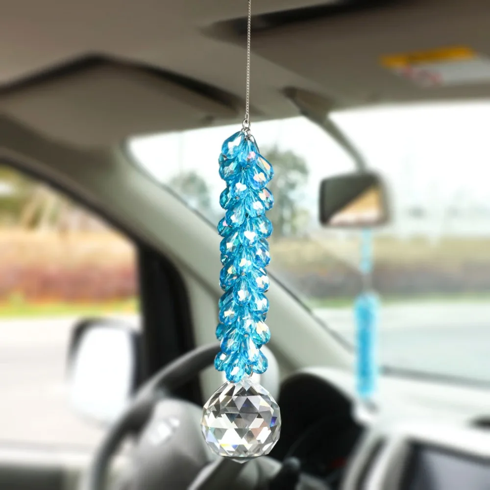 

H&D Sky Blue 40mm Crystal Ball Prism Pendant Rainbow Hanging Suncatcher Window Sun Cacther for Gift