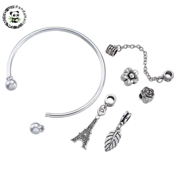 

Pandahall 1 Set DIY Brass Torque Bangle Alloy Larger European Dangle Beads Pendants Charms For Jewelry Making DIY Bracelets