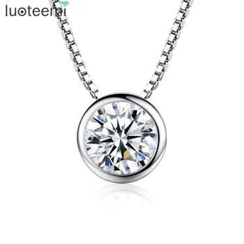 

LUOTEEMI High Quality 1 Carat Single Clear Cubic Zirconia S925 Sterling Silver Jewelry Bridal Engagement Silver Pendant Necklace