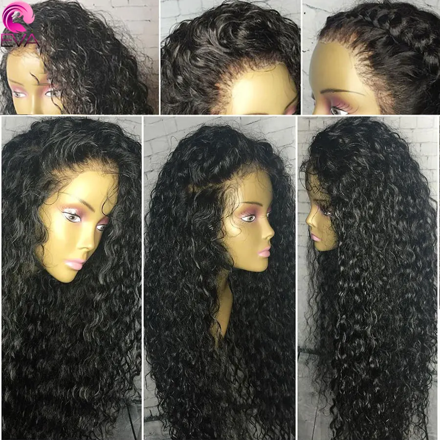Murah Eva Rambut 180% Density 360 Renda Frontal Wig Digunakan Dipetik dengan Bayi Rambut Brasil Remy Keriting Renda Depan Rambut Manusia wig untuk Wanita