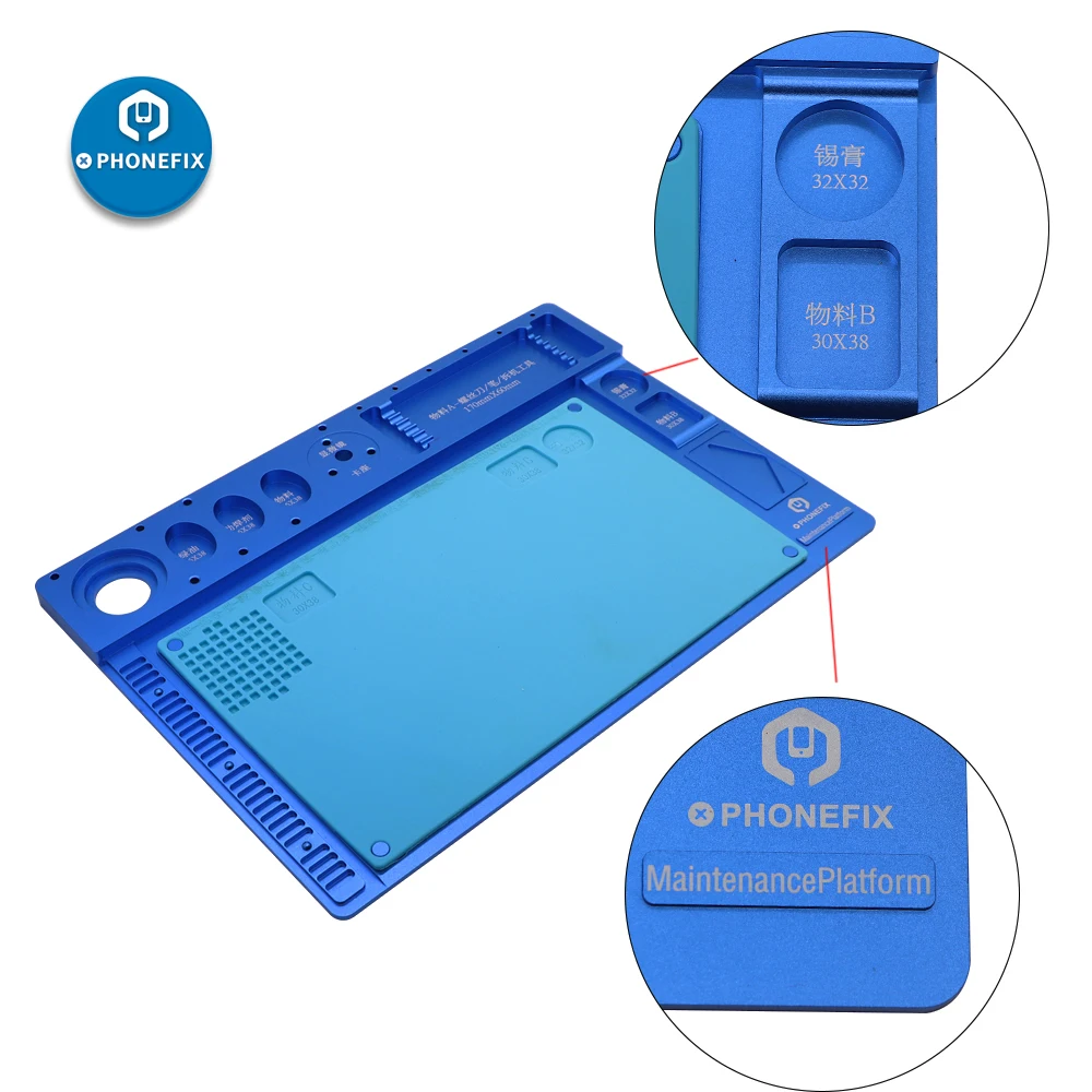 US $59.99 Phone Soldering Mat Aluminum Alloy Microscope Stand Fixed Holder Heat Resistant Work Mat for Phone Electronics Soldering Repair