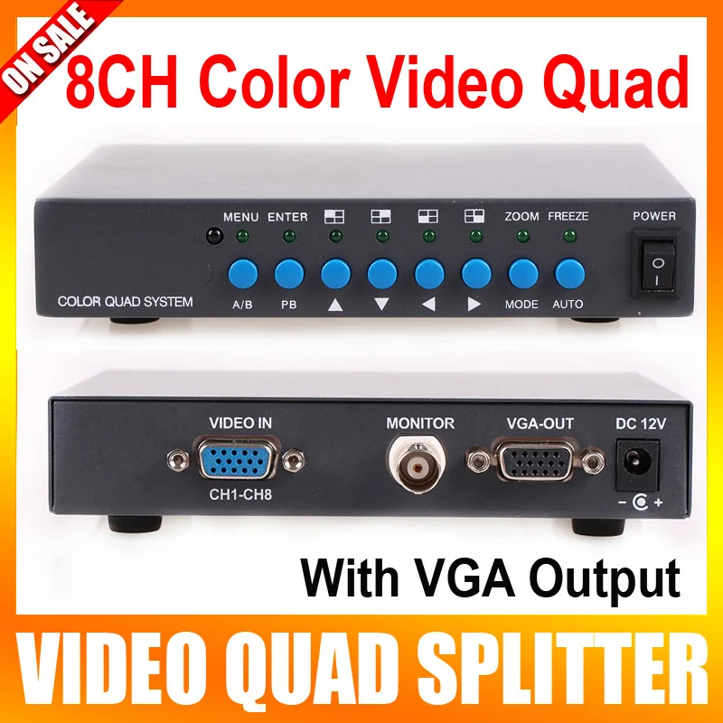 

8 Channel Digital Color Quad System VGA-OUT Video Processor Splitter BNC Switcher for Security System