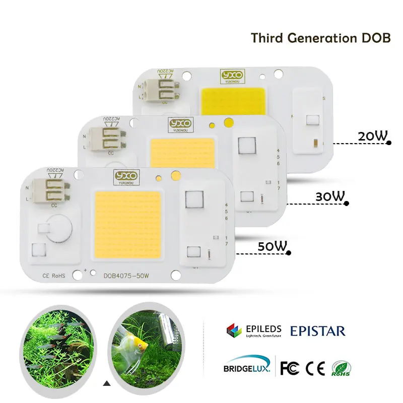 AC 110V 220V DOB COB светодиодный чип аквариумная лампа 380Nm-840Nm 50W полный спектр белый водный растение растёт реветь морская трава вода коралл