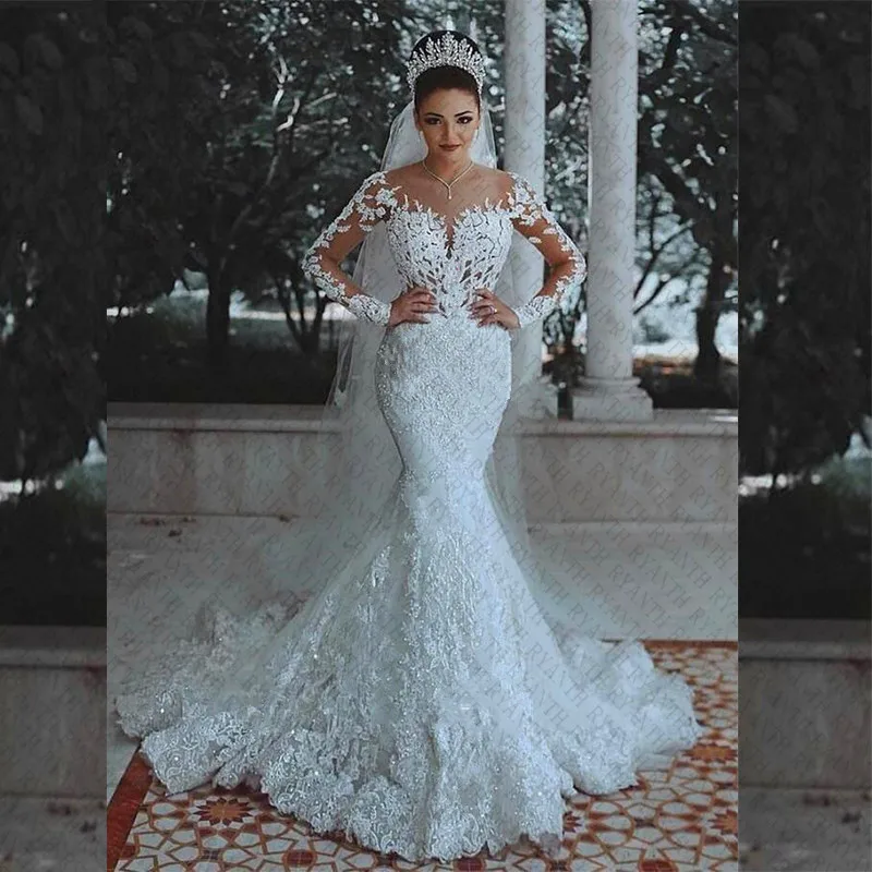 Vestidos de Novia Сексуальные Длинные рукава Кружева свадебное платье 2018 Новый видеть сквозь назад кружева платье русалки De Mariage индивидуальный