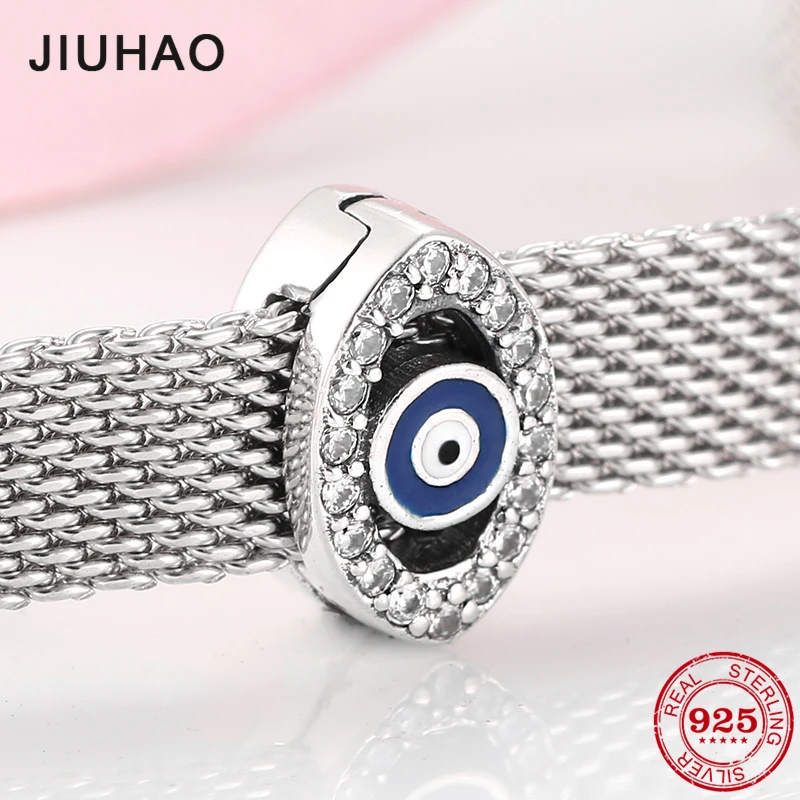 

2019 New fashion Evil Blue Enamel eye Clear CZ clips Beads for Jewelry making Fit Original reflection Clip Charm Bracelet