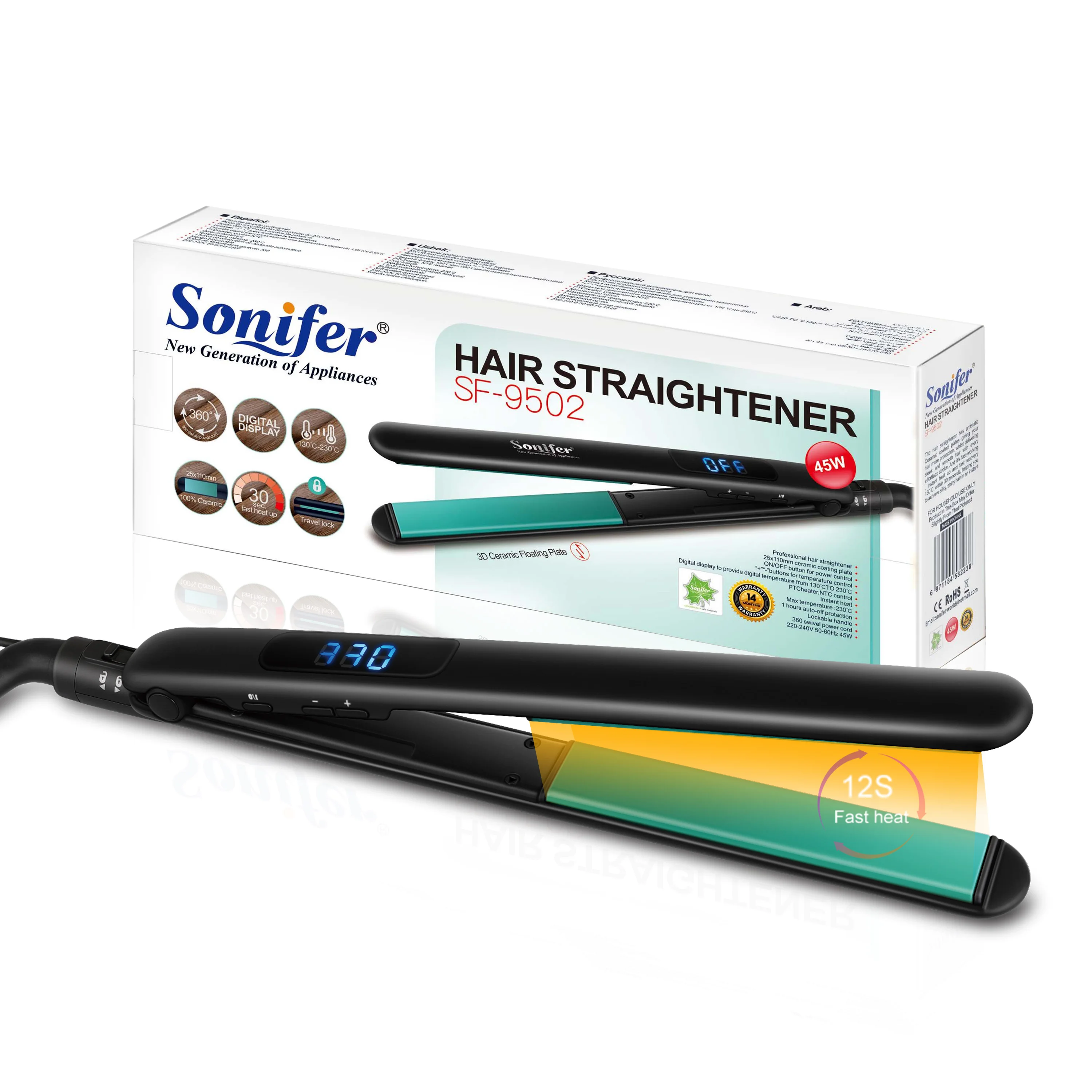 

Professional Electric Straightening Iron Curling Iron Hair Straightener Flat Iron Tourmaline 3D Ceramic Styling Tools Sonifer