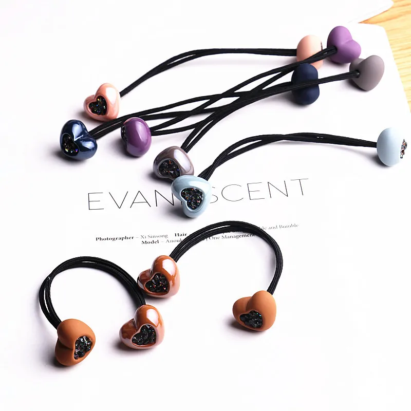 Transparent Crystal Heart Jelly Beads Hair Accesories for Girls Elastic Hair Bands Spell Color Women Rubber Band Hair Ring