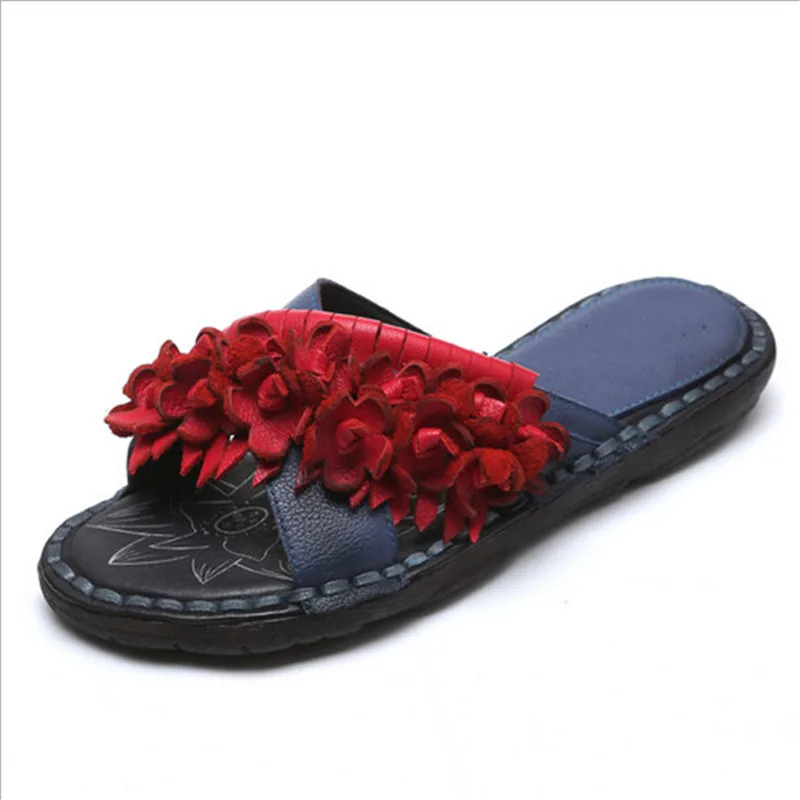 

2017 Summer Women Sandals Retro Handmade Genuine Leather Slippers Shoes Cross-Strap Fringe Design Mixed Colors Ladies Shoes
