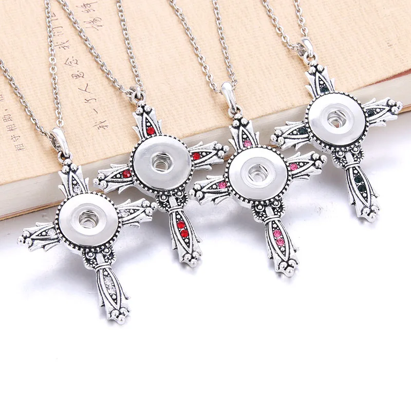 Cross Zinc Alloy Snap Jewelry 18mm Snap Buttons Pendants Necklaces The