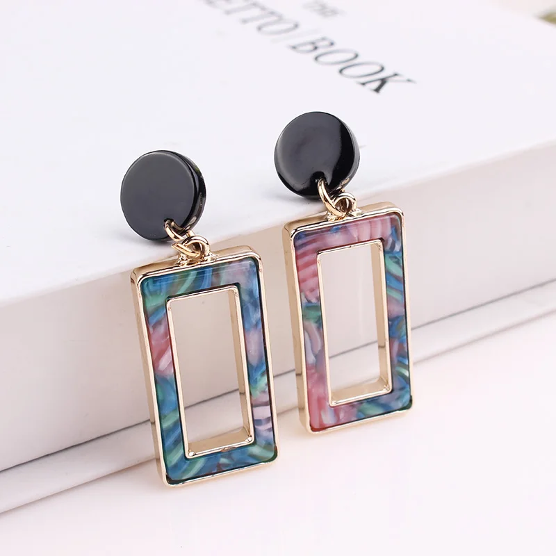 

TODOX Korean New stylish healthy women's earrings geometric Dazzle colour material Acetate sheet square Elegant gift party