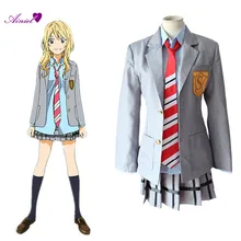 Ainiel Cosplay Anime Japonés de La Mentira en Abril de La Muchacha Trajes de Uniforme de La Escuela secundaria (Jacket + Shirt + Skirt + Tie) CS37810