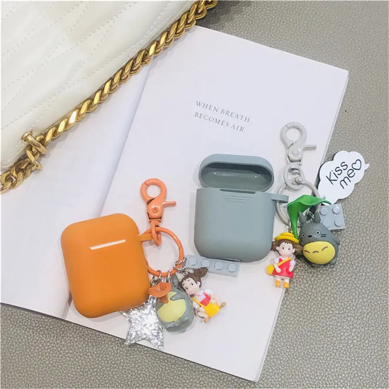 

Japanese Cartoon Cute Tonari No Totoro Pendant Keychain Earphone Case For Apple Airpods Silicone protection Cover For Air pods 2