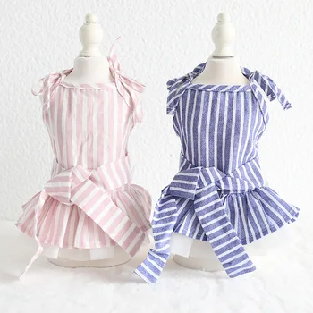 

Strip Dog Bow Wedding Party Dress Tutu Skirt Summer Dog Female Girl Puppy Hoodie Shirt Clothes Costume For Yorkie Chihuahua