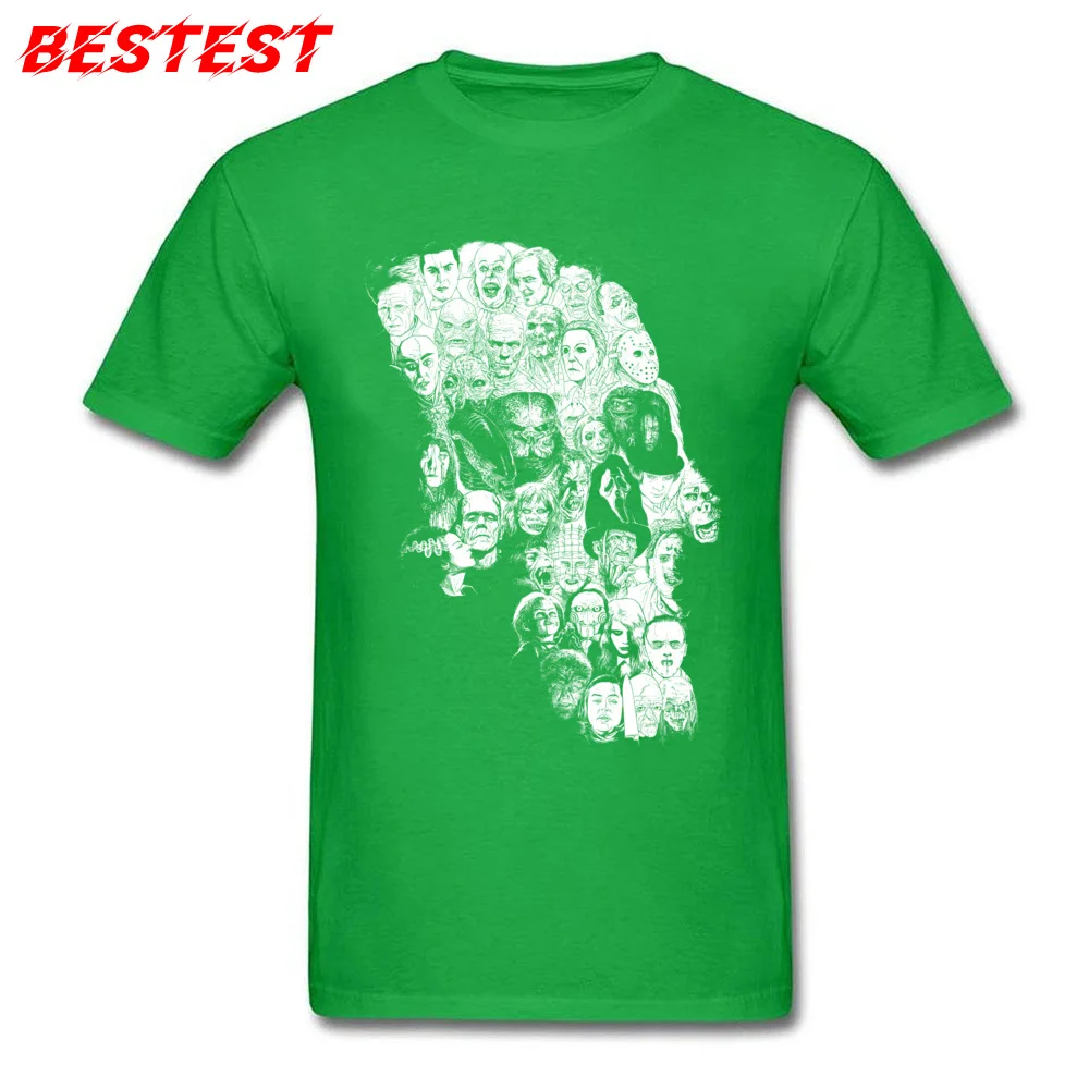 Funny Horror Skull Printed T Shirt Crew Neck 100% Cotton Men Tops Tees Short Sleeve Summer Fall Printed T Shirts Horror Skull green