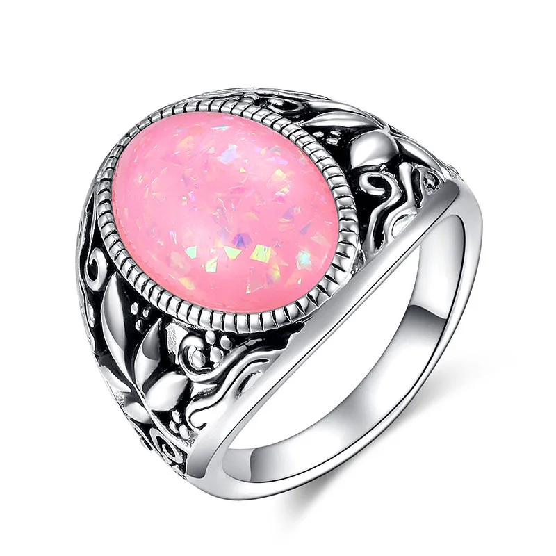 Мужское женское большое розовое/синее/белое кольцо с камнем "огненный опал" Бохо Мода 925 серебряные ювелирные изделия винтажные свадебные кольца для мужчин и женщин