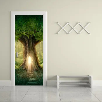 

Fantasy Tree House In Forest Wall Stickers Wooden Door Renovation Decorative Stickers for Bedroom Living Room Home Decor DM054