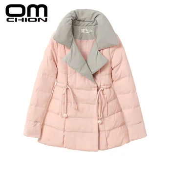 

OMCHION 2019 Autumn Winter Coat Women Cotton Jacket Casual Pearls Lacing Turn-down Collar Long Sleeve Thicken Outwear LJK39