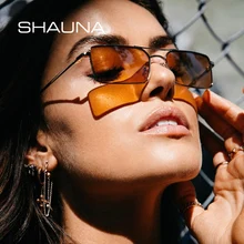 SHAUNA ретро маленькие прямоугольные Солнцезащитные очки женские красные Двойные мосты Модные металлические очки оправа оранжевые желтые оттенки мужские